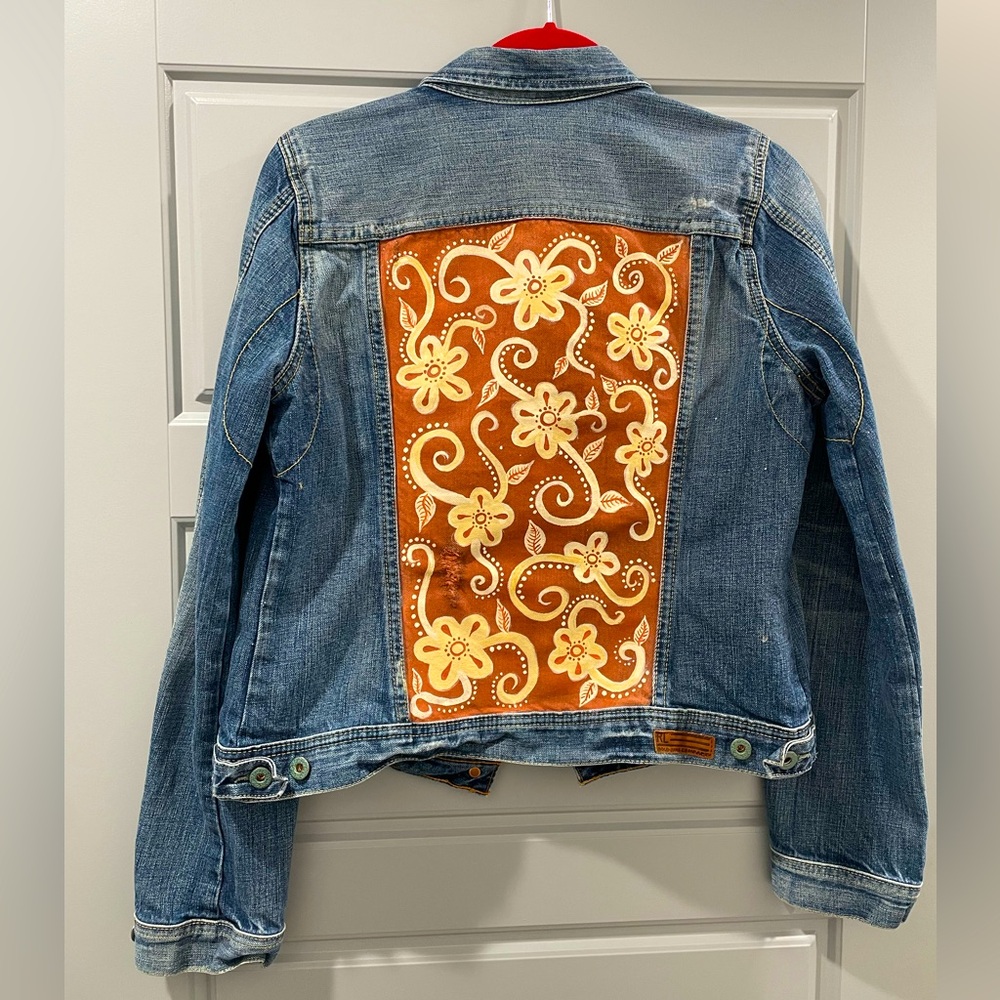 Hand Painted Jean Jacket - Mexican Art Inspired a Size Large $55